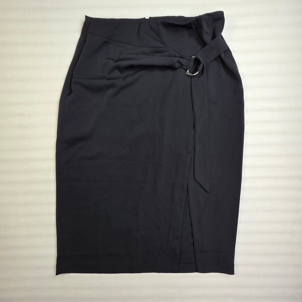 Halara Black Wrap Buckle Midi Skirt Front Slit High Waisted Size M Regular